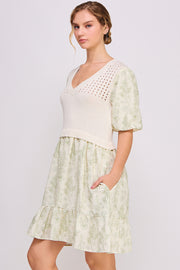 Knit and Woven Combo Mini Dress | ABED7672 | SHIP 03/19/25