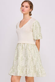 Knit and Woven Combo Mini Dress | ABED7672 | SHIP 03/19/25