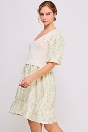 Knit and Woven Combo Mini Dress | ABED7672 | SHIP 03/19/25