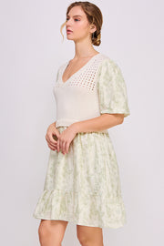 Knit and Woven Combo Mini Dress | ABED7672 | SHIP 03/19/25