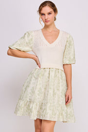 Knit and Woven Combo Mini Dress | ABED7672 | SHIP 03/19/25