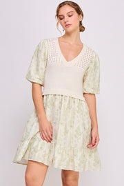 Knit and Woven Combo Mini Dress | ABED7672 | SHIP 03/19/25