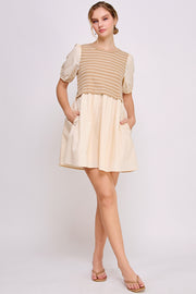 Knit Bodice Detail Mini Dress | ABED7674 Taupe