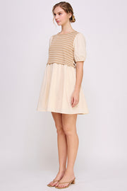 Knit Bodice Detail Mini Dress | ABED7674 Taupe