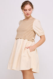 Knit Bodice Detail Mini Dress | ABED7674 Taupe