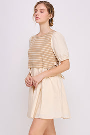 Knit Bodice Detail Mini Dress | ABED7674 Taupe