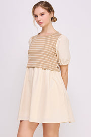 Knit Bodice Detail Mini Dress | ABED7674 Taupe