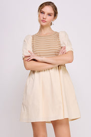 Knit Bodice Detail Mini Dress | ABED7674 Taupe