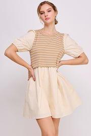 Knit Bodice Detail Mini Dress | ABED7674 Taupe