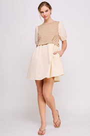 Knit Bodice Detail Mini Dress | ABED7674 Taupe