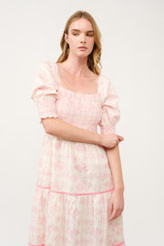 Pink Floral Smocked Maxi Dress I ABED7675 I SHIP 03/31/25