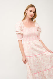 Pink Floral Smocked Maxi Dress I ABED7675 I SHIP 03/31/25