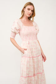 Pink Floral Smocked Maxi Dress I ABED7675 I SHIP 03/31/25