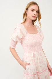 Pink Floral Smocked Maxi Dress I ABED7675 I SHIP 03/31/25