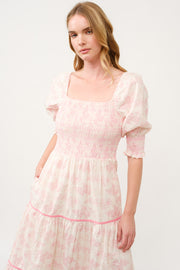 Pink Floral Smocked Maxi Dress I ABED7675 I SHIP 03/31/25