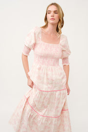 Pink Floral Smocked Maxi Dress I ABED7675 I SHIP 03/31/25