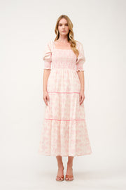 Pink Floral Smocked Maxi Dress I ABED7675 I SHIP 03/31/25