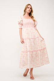 Pink Floral Smocked Maxi Dress I ABED7675 I SHIP 03/31/25