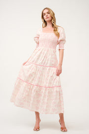 Pink Floral Smocked Maxi Dress I ABED7675 I SHIP 03/31/25