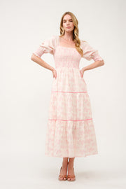 Pink Floral Smocked Maxi Dress I ABED7675 I SHIP 03/31/25