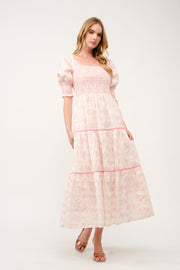 Pink Floral Smocked Maxi Dress I ABED7675 I SHIP 03/31/25
