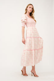 Pink Floral Smocked Maxi Dress I ABED7675 I SHIP 03/31/25