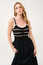 Crochet Bodice Midi Dress  I ABED7676 I SHIP 03/31/25