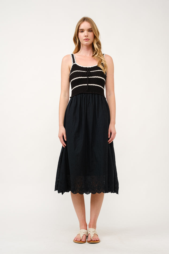 crochet bodice midi dress Black Roman Crochet Bodice Midi Dress