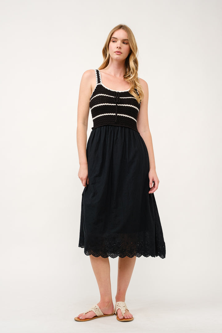 Crochet Bodice Midi Dress I ABED7676 I SHIP 03/31/25 AIBLEE APPAREL Crochet Bodice Midi Dress I ABED7676 I SHIP 03/31/25 AIBLEE APPAREL