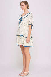 Bow Printed Mini Dress | ABED7681