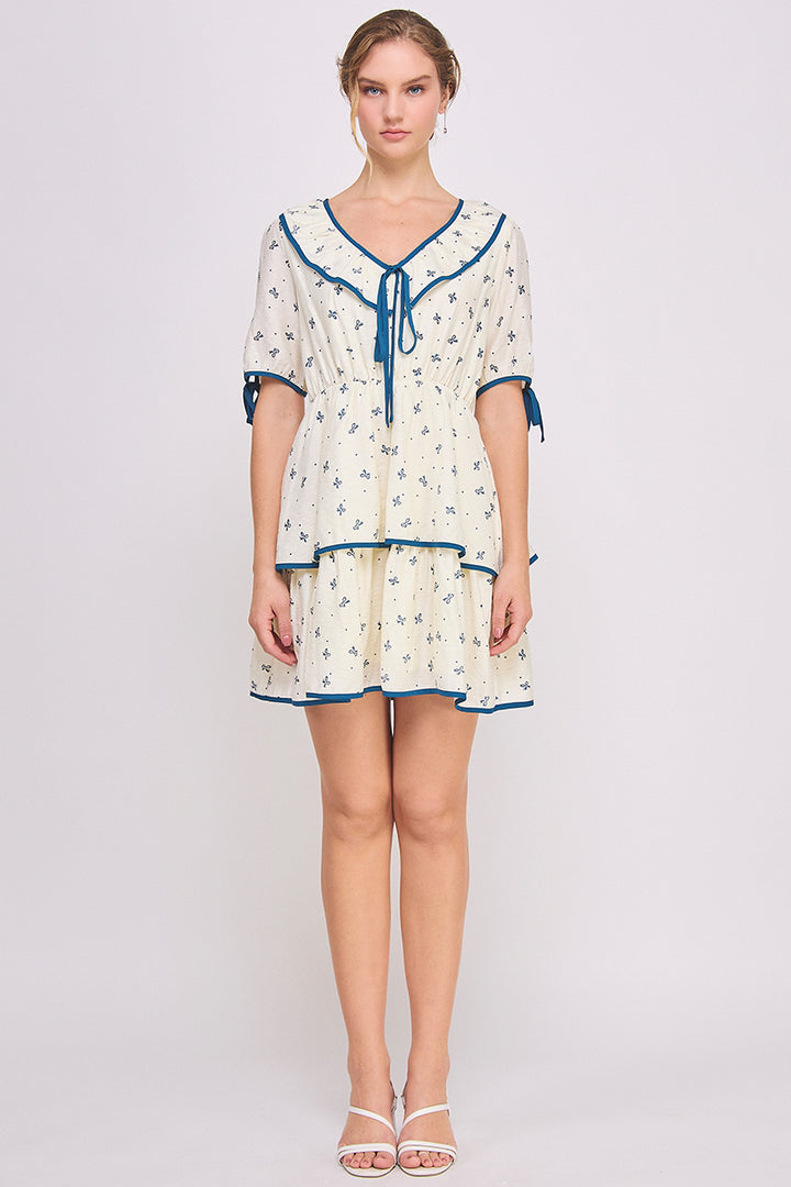 Bow Printed Mini Dress | ABED7681