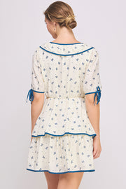 Bow Printed Mini Dress | ABED7681