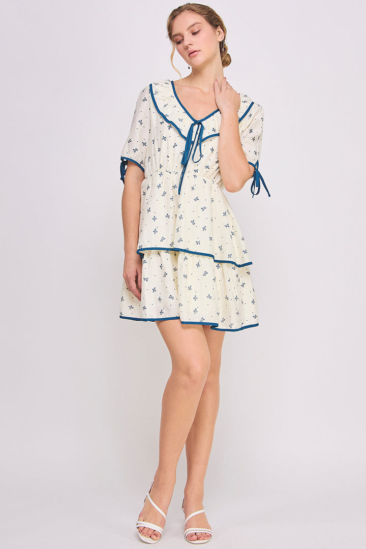 Bow Printed Mini Dress | ABED7681