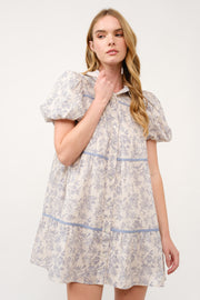 Floral Print Puff Sleeve Shirt Dress I ABED7682 I SHIP 03/31/25