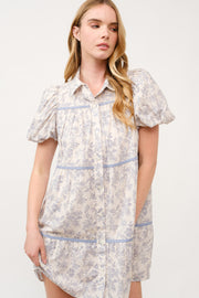 Floral Print Puff Sleeve Shirt Dress I ABED7682 I SHIP 03/31/25