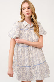 Floral Print Puff Sleeve Shirt Dress I ABED7682 I SHIP 03/31/25