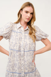 Floral Print Puff Sleeve Shirt Dress I ABED7682 I SHIP 03/31/25