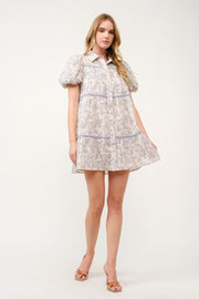 Floral Print Puff Sleeve Shirt Dress I ABED7682 I SHIP 03/31/25