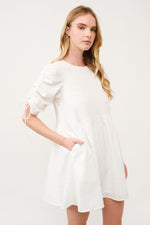 Load image into Gallery viewer, Ruched Sleeve White Mini Dress I ABED7683 I SHIP 03/31/25
