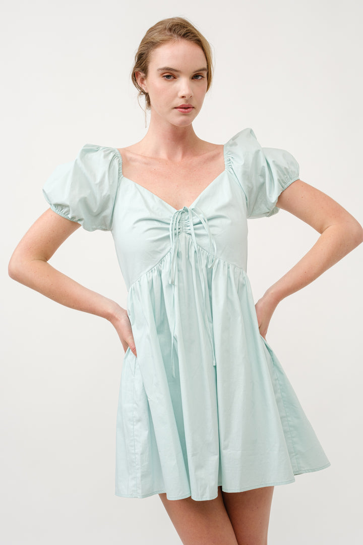 Poplin Babydoll Mini Dress I ABED7686 BLUE  I SHIP 03/31/25