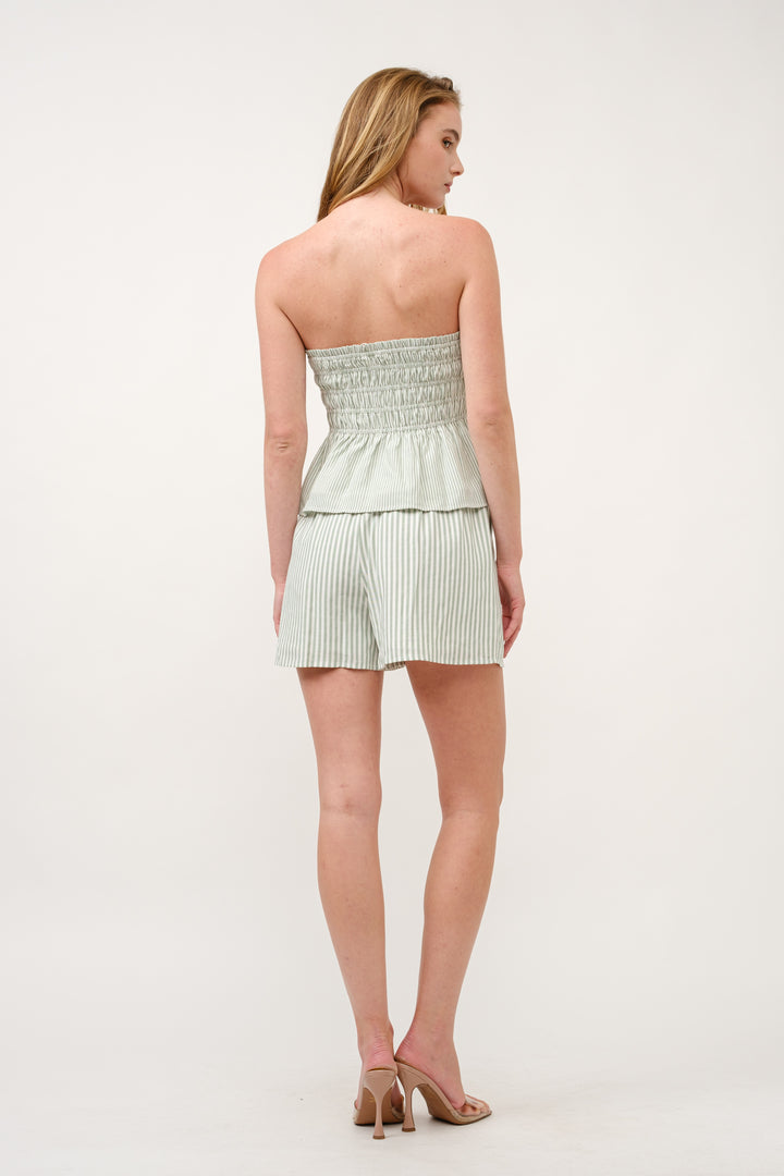 Strapless Green Striped  Shorts I ABED7688 BOTTOM