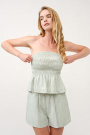 Strapless Green Striped Top & Shorts Set I ABED7688