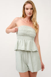 Strapless Green Striped Top & Shorts Set I ABED7688