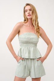 Strapless Green Striped Top & Shorts Set I ABED7688