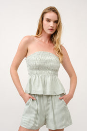 Strapless Green Striped Top & Shorts Set I ABED7688