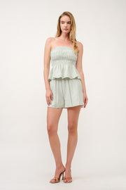 Strapless Green Striped Top & Shorts Set I ABED7688