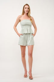 Strapless Green Striped Top & Shorts Set I ABED7688