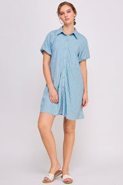 Striped Button Down Mini Dress | ABED7690 LILAC