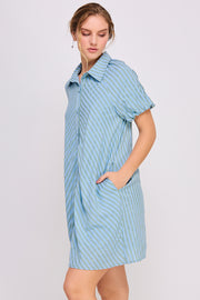 Striped Button Down Mini Dress | ABED7690 LILAC