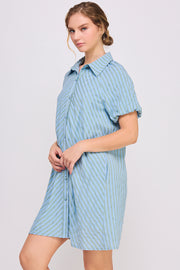 Striped Button Down Mini Dress | ABED7690 LILAC